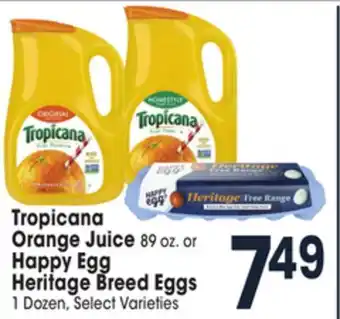 Jewel-Osco Tropicana orange juice 89 oz. or happy egg heritage breed eggs 1 dozen offer