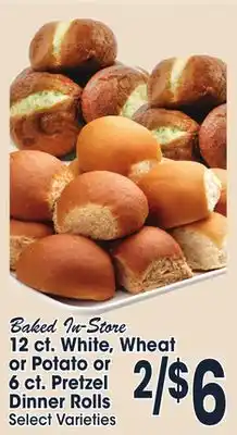 Jewel-Osco 12 ct. white, wheat or potato or 6 ct. pretzel dinner rolls offer