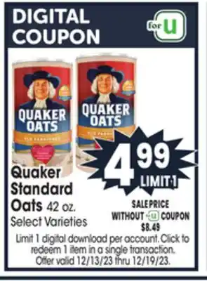 Jewel-Osco Quaker standard oats offer