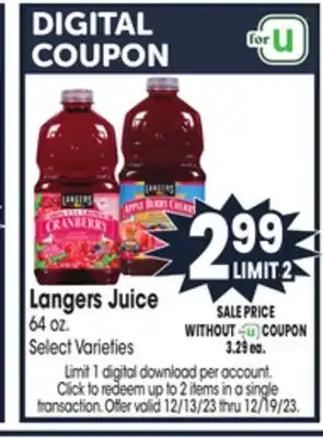 Jewel-Osco Langers juice offer