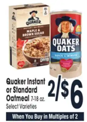 Jewel-Osco Quaker instant or standard oatmeal offer