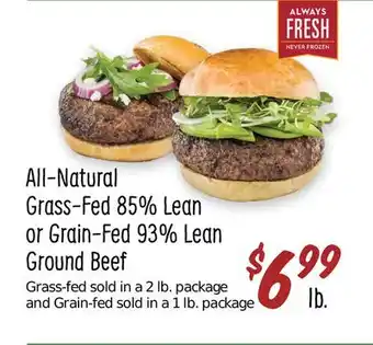 Sprouts Farmers Market All-natural grass-fed 85% lean or grain-fed 93% lean ground beef offer
