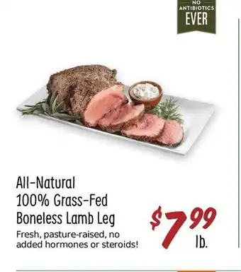 Sprouts Farmers Market All-natural 100% grass-fed boneless lamb leg offer