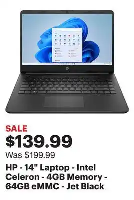 Best Buy Hp - 14 laptop - intel celeron - 4gb memory - 64gb emmc - jet black offer