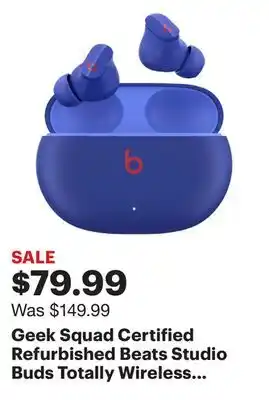 Best Buy Geek squad certified refurbished beats studio buds totally wireless noise cancelling earbuds - ocean blue offer