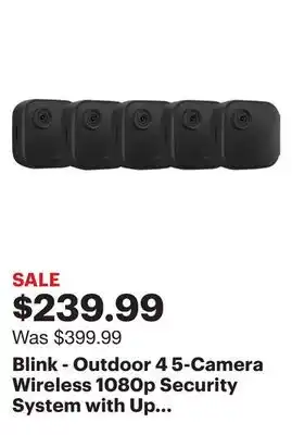Best Buy Blink - outdoor 4 5-camera wireless 1080p security system with up to two-year battery life - black offer