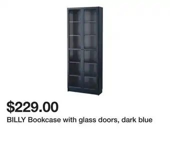 Ikea Billy bookcase with glass doors, dark blue offer