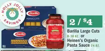 Heinen's Barilla large cuts 8-16 oz. or heinen's organic pasta sauce 24 oz offer