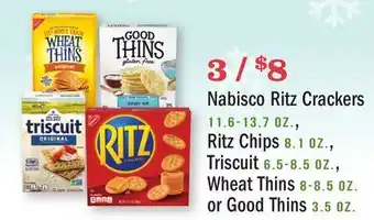 Heinen's Nabisco ritz crackers 11.6-13.7 oz., ritz chips 8.1 oz., triscuit 6.5-8.5 oz., wheat thins 8-8.5 oz. or good thins 3.5 oz offer