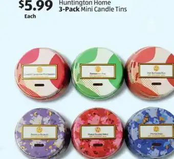 Aldi Huntington home 3-pack mini candle tins offer