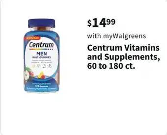 Walgreens Centrum vitamins and supplements, 60 to 180 ct offer