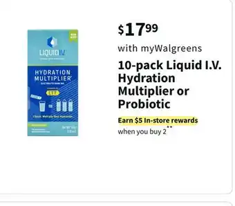 Walgreens 10-pack liquid i.v. hydration multiplier or probiotic offer