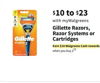 Walgreens Gillette razors, razor systems or cartridges offer