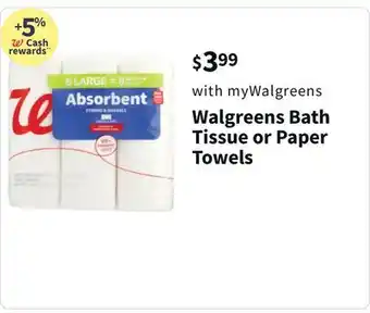 Walgreens Walgreens bath tissue or paper towels offer