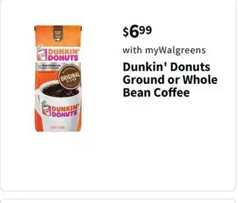 Walgreens Dunkin' donuts ground or whole bean coffee offer