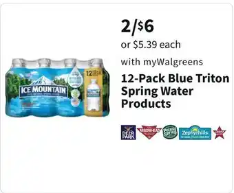 Walgreens 12-pack blue triton spring water products offer