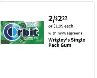 Walgreens Wrigley's single pack gum offer