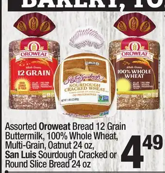 Super King Markets Assorted oroweat bread 12 grain buttermilk, 100% whole wheat, multi-grain, oatnut 24 oz, san luis sourdough cracked or round offer