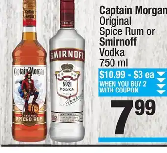Super King Markets Captain morgan original spice rum or smirnoff vodka offer