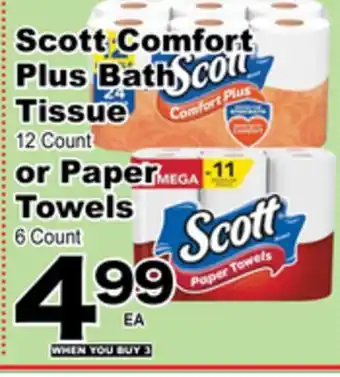 Superior Grocers Scott comfort plus bath tissue 12 count or paper towels 6 count offer