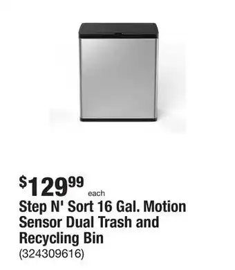 The Home Depot Step n' sort 16 gal. motion sensor dual trash and recycling bin offer
