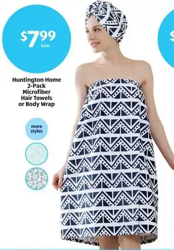 Aldi Huntington Home 2-Pack Microfiber Hair Towels or Body Wrap offer