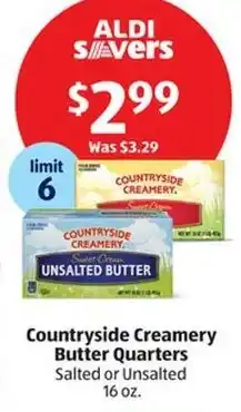 Aldi Countryside Creamery Butter Quarters Salted or Unsalted 16 oz. offer
