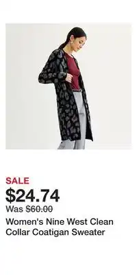 Kohl's Women's nine west clean collar coatigan sweater offer