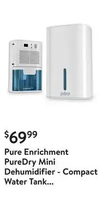 Walmart Pure enrichment puredry mini dehumidifier - compact water tank eliminates 300ml/day in excess moisture offer