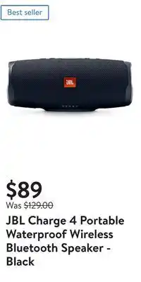 Walmart Jbl charge 4 portable waterproof wireless bluetooth speaker - black offer