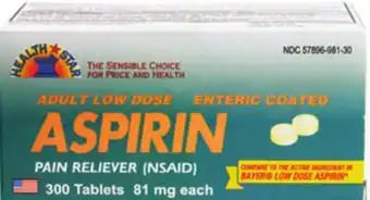 Ocean State Job Lot Health star 81 mg adult low dose aspirin pain reliever, 300 tablets offer