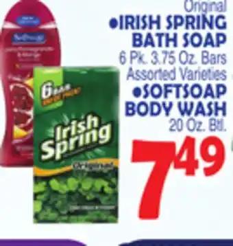 Bravo Supermarkets Irish spring bath soap 6 pk. 3.75 oz. bars softsoap body wash 20 oz. btl offer