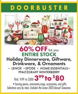 Boscov's Entire stock holiday dinnerware, giftware, drinkware, & ornaments offer