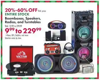 Boscov's Boomboxes, speakers, radios, and turntables offer