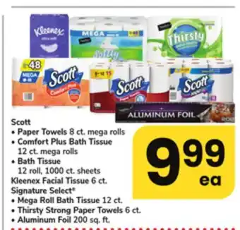 ACME Scott paper towels 8 ct. mega rolls, comfort plus bath tissue 12 ct. mega rolls, bath tissue 12 roll, 1000 ct. sheets kleenex offer