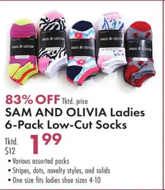 Boscov's Sam and olivia ladies 6-pack low-cut socks offer