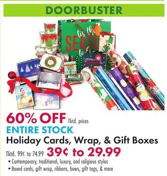 Boscov's Entire stock holiday cards, wrap, & gift boxes offer