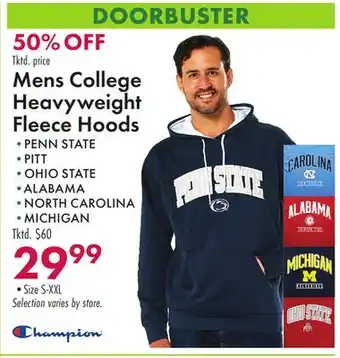 Boscov's Mens college heavyweight fleece hoods offer