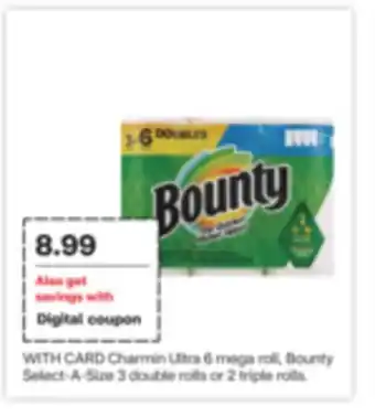 CVS Charmin ultra 6 mega roll, bounty select-a-size 3 double rolls or 2 triple rolls offer