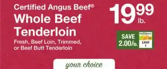 The Fresh Grocer Whole beef tenderloin offer