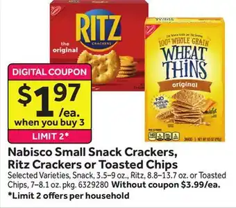 Stop&Shop Nabisco small snack crackers, ritz crackers or toasted chips offer