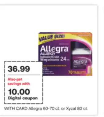 CVS Allegra 60-70 ct. or xyzal 80 ct offer