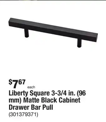 The Home Depot Liberty square 3-3/4 in. (96 mm) matte black cabinet drawer bar pull offer