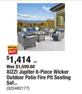 The Home Depot Xizzi jupiter 6-piece wicker outdoor patio fire pit seating sofa set and with denim blue cushions and swivel rocking offer