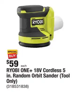 The Home Depot Ryobi one+ 18v cordless 5 in. random orbit sander (tool only) offer