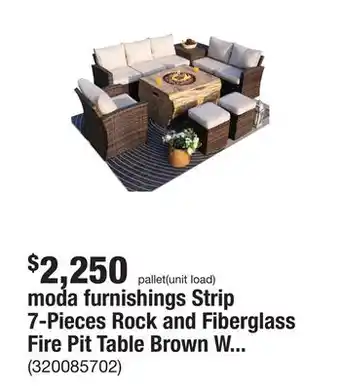 The Home Depot Moda furnishings strip 7-pieces rock and fiberglass fire pit table brown wicker conversation set with beige cushions and a st offer