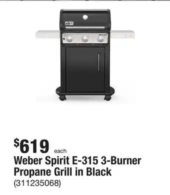 The Home Depot Weber spirit e-315 3-burner propane grill in black offer