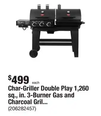 The Home Depot Char-griller double play 1,260 sq., in. 3-burner gas and charcoal grill in black offer