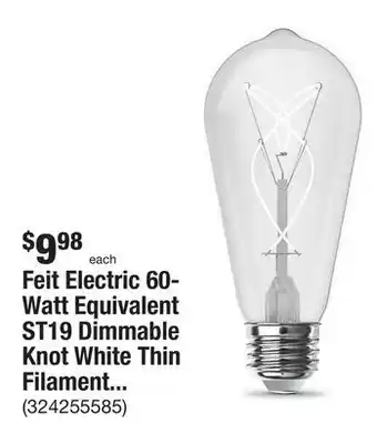 The Home Depot Feit electric 60-watt equivalent st19 dimmable knot white thin filament clear glass e26 vintage edison led light bulb soft wh offer