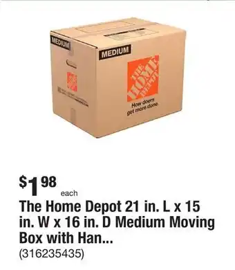 The Home Depot The home depot 21 in. l x 15 in. w x 16 in. d medium moving box with handles offer